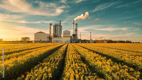 brown cole power station energy industry on agriculture landscape in summer. AI generated illustration photo