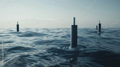 Buoys in the sea, the border of beach for swimming. AI generated illustration photo