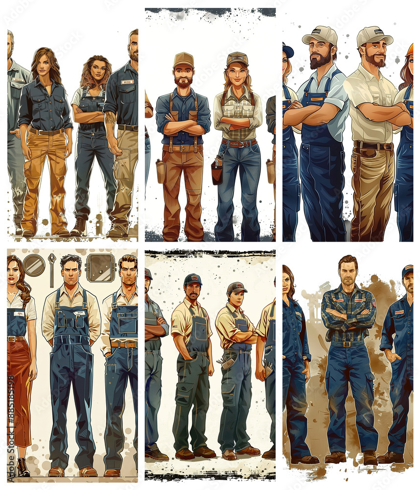 Fototapeta premium Workers, social media story background set, used for USA labor day advertising.