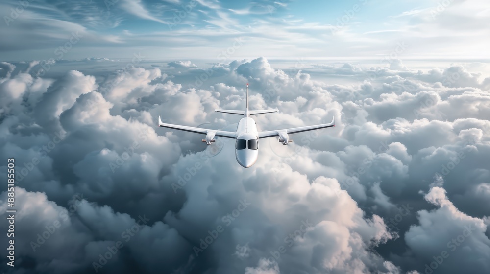 A white aircraft soars above a bed of fluffy clouds under a bright blue sky, symbolizing the spirit of travel, adventure, and human ingenuity in aerial navigation. A white aircraft soars above a bed of fluffy clouds under a bright blue sky, symbolizing the spirit of travel, adventure, and human ingenuity in aerial navigation.