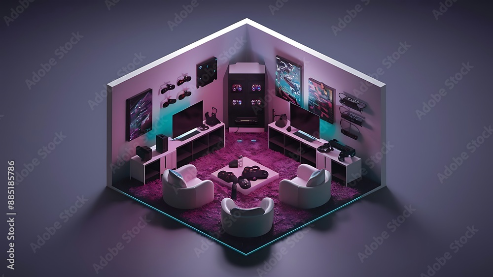 3d game room isometric style background 3d game room isometric style background