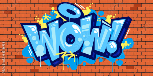 Trendy Street Art Abstract Word Wow In Graffiti Urban Style Lettering Vector Illustration Art