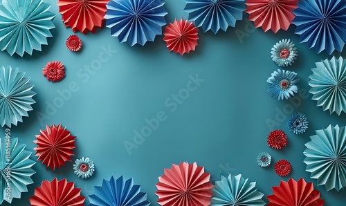 american paper fans on a blue background banner for th of july president s day,other us national holidays