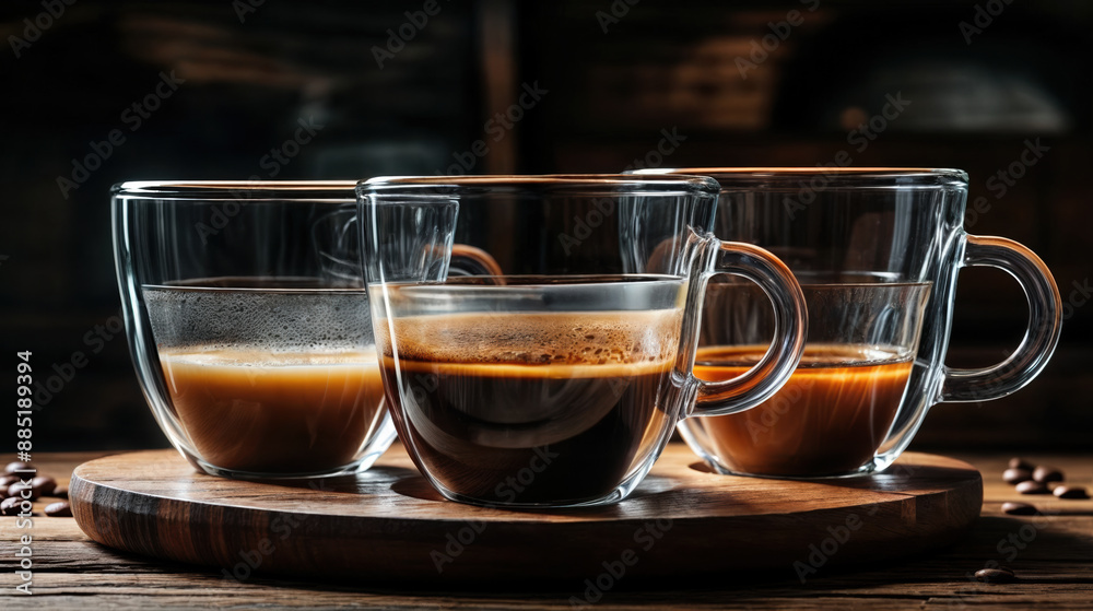 Three cups of hot coffee created with Generative AI technology Three cups of hot coffee created with Generative AI technology