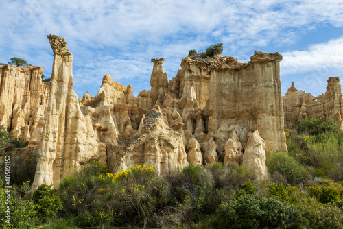 Eroded sandstone cliffs called Orgues de l'Ille sur Tet. In France.