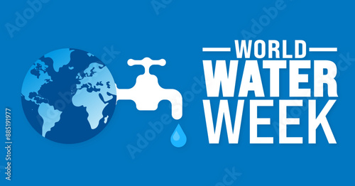 World Water Week is observed every year in August. Holiday concept. Template for background, banner, card, poster, placard, design template with unique shapes with standard color.