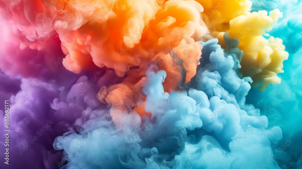 Fototapeta premium Colorful smoke clouds in a gradient blend. Generative AI