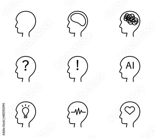 頭で考えるベクターアイコンイラスト　セット