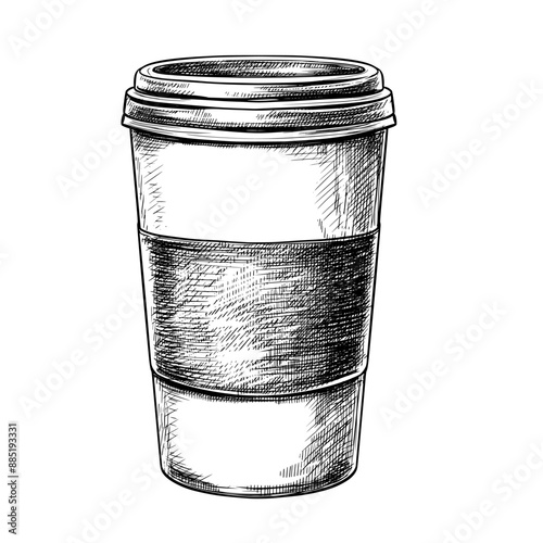 Coffee to go cup hand drawn vintage vector sketch drawing
