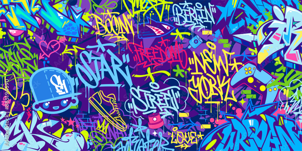 Obraz premium Modern Abstract Hip Hop Urban Street Art Graffiti Style Vector Illustration Background Template