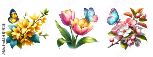 Watercolor flowers clipart, isolated on transparent background