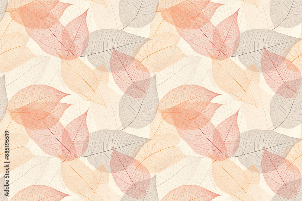 Fototapeta premium A delicate leaf pattern in soft orange and beige tones, creating a light and airy seamless design that is both elegant and understated.