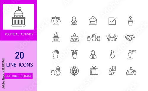 Political iconsPolitics. Political activity. Elections. Editable linear icons. A vector image. Political icons.