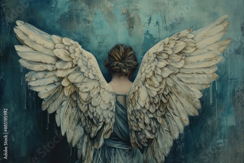 1970 angel wings painting representation spirituality. photo