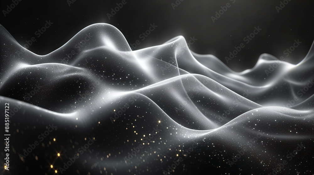 Monochrome dark black and silver silk abstract wave pattern