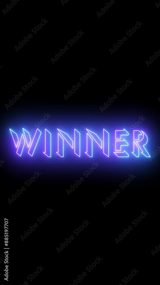 Winner text animation in vertical high resolution. Easy to put into any video. Neon-colored Winner text with a glowing moving outline on a dark background. Technology video material animation. Winner text animation in vertical high resolution. Easy to put into any video. Neon-colored Winner text with a glowing moving outline on a dark background. Technology video material animation.