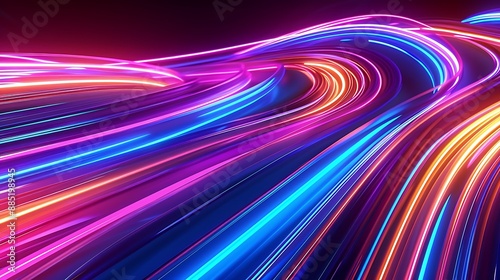 3d render, abstract neon background. Colorful glowing lines