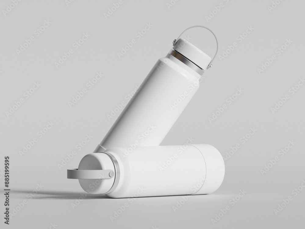 White reusable water bottle realistic render on gray background White reusable water bottle realistic render on gray background