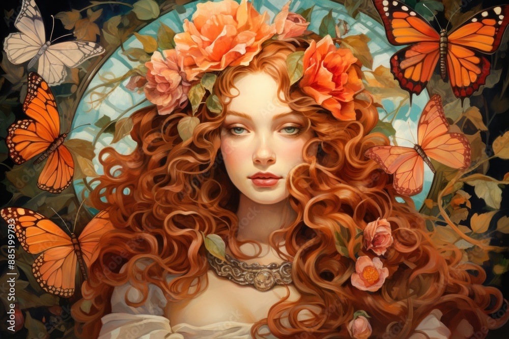 Butterfly painting portrait flower. Butterfly painting portrait flower.