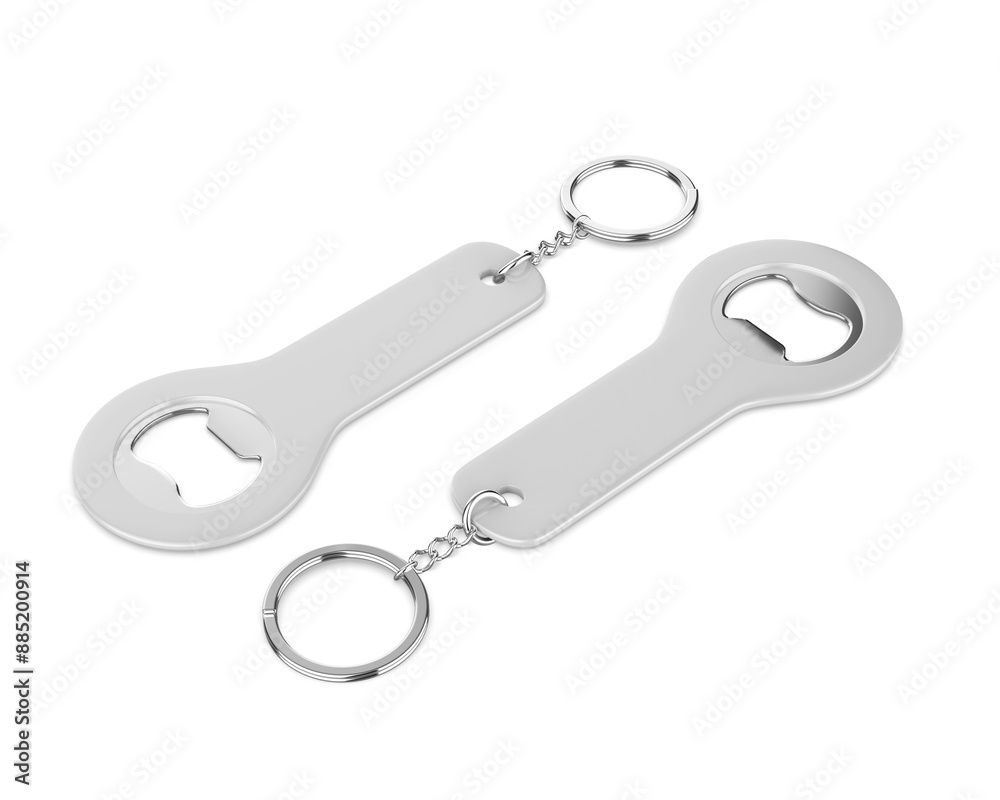 Promotional lid opener key ring blank template 3d illustration.