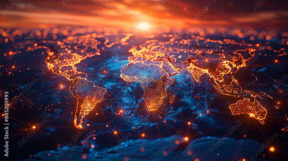 Abstract world map, concept of global network and connectivity, international data transfer and cyber technology, worldwide business Abstract world map, concept of global network and connectivity, international data transfer and cyber technology, worldwide business