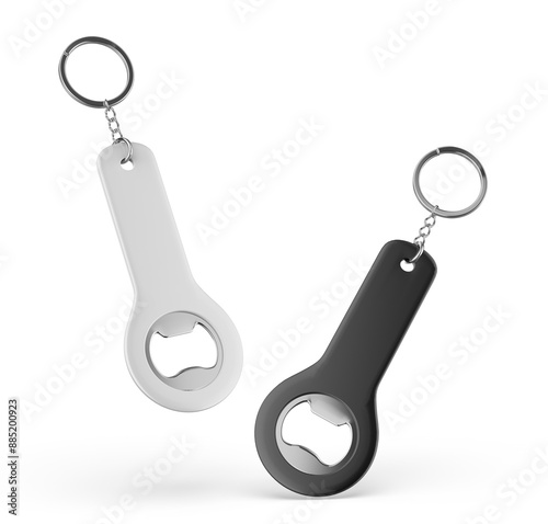 Promotional lid opener key ring blank template 3d illustration.