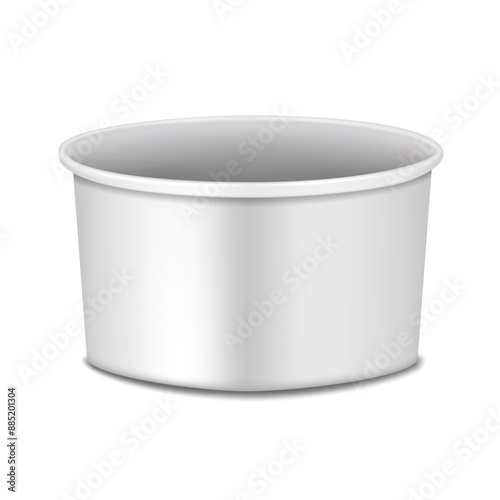 White salad bowl. 3d mockup. Empty food container without lid. Realistic vector mock-up. Template for design
