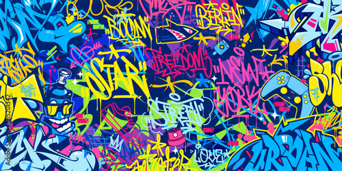 Cool Trendy Abstract Hip Hop Urban Street Art Graffiti Style Vector Illustration Background Template