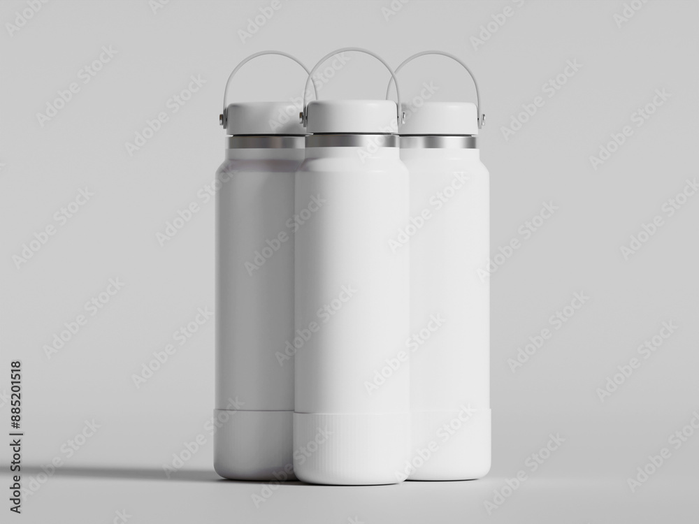 White reusable water bottle realistic render on gray background White reusable water bottle realistic render on gray background