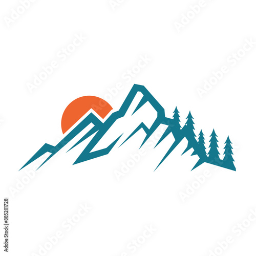 Mountain with pines and sun 