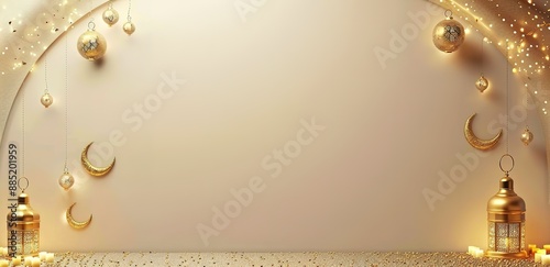 A white wall with some ramadan themed decorations photo