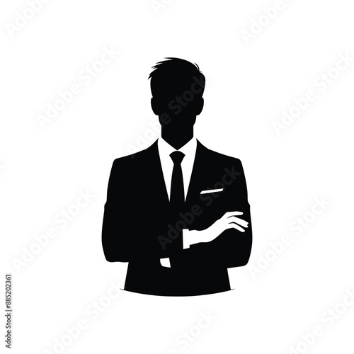 Elegant Business Man Silhouette Illustration - Person in Suit Standing with Arms Crossed for Professional Presentations