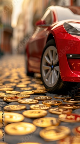 Animated graphic showing the financial benefits of buying an EV car now, Cost, compelling data. have copy space for text, focus cover all object, deep dept of field
