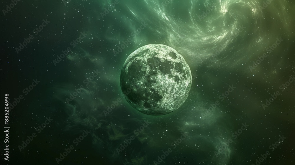 Obraz premium The moon is floating in the universe, surrounded by stars. Generate AI image