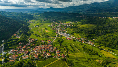 Aerial Drone View of Green Rolling Hills and Vineyards in Vipava Valley photo