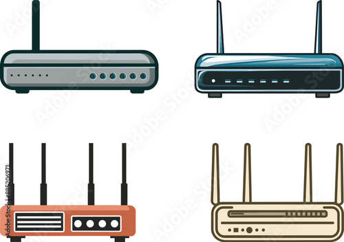 Isometric wireless router illustration set