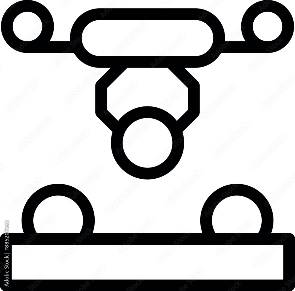 Icon of an industrial robot arm performing a pick and place operation on a factory production line Icon of an industrial robot arm performing a pick and place operation on a factory production line