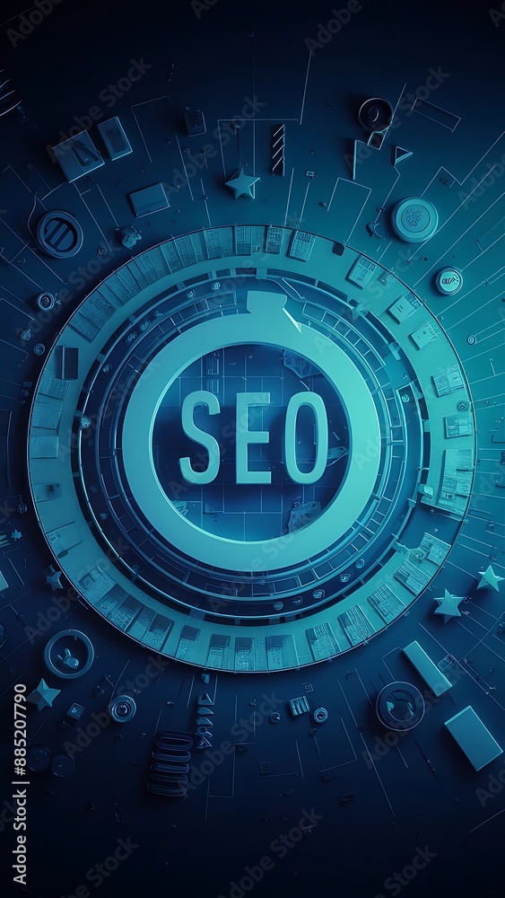 Obraz premium 3D SEO Optimization, web analytics and seo marketing concept. 3d render illustration