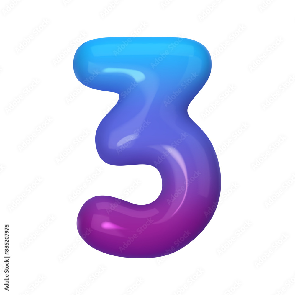 3D number 3 with blue and violet gradient. Modern, vibrant, and abstract. Perfect for digital art, graphic design, and creative projects. Vector illustration 3D number 3 with blue and violet gradient. Modern, vibrant, and abstract. Perfect for digital art, graphic design, and creative projects. Vector illustration