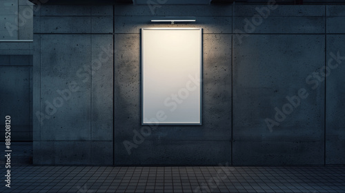 Mockup poster. Template poster hanging on the wall. City format board, urban style, billboard in city, town. A mockup vertical empty black white poster, blank city format billboard. Realistic Photo