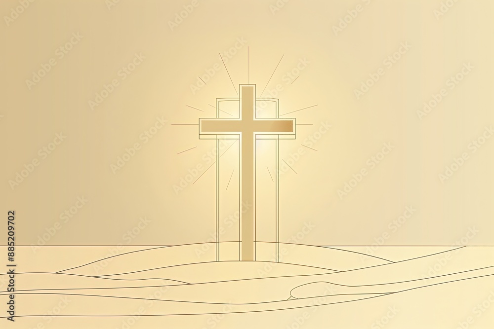 Minimalistic Glowing Cross in Desert Landscape Minimalistic Glowing Cross in Desert Landscape