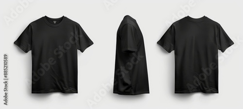 Blank black tshirt front and back isolated on white. Mock up template for design and print.