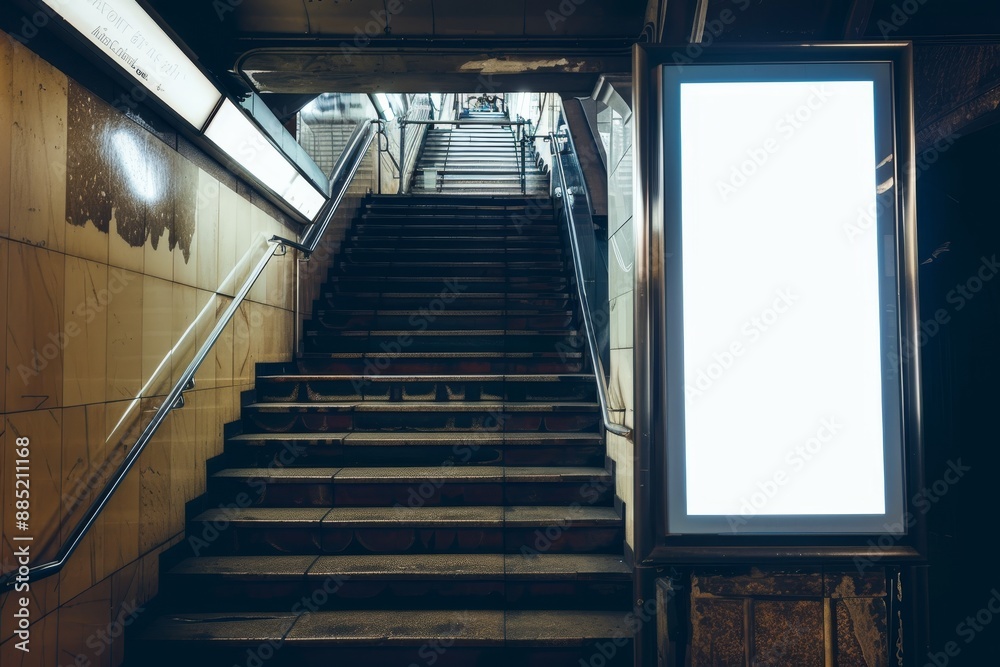 Obraz premium A light box display with a white blank space for an advertisement. A subway mock-up design.