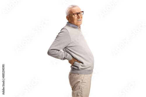 Elderly man in pain holding his lower back