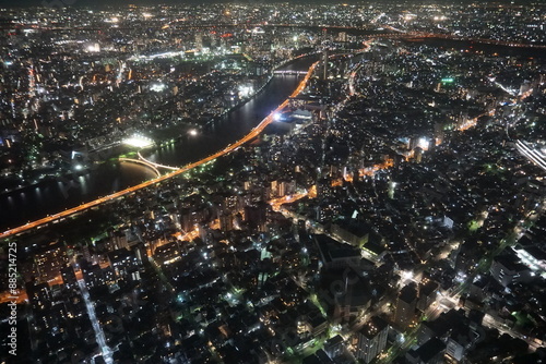 Tokyo night view from height of 350 meters