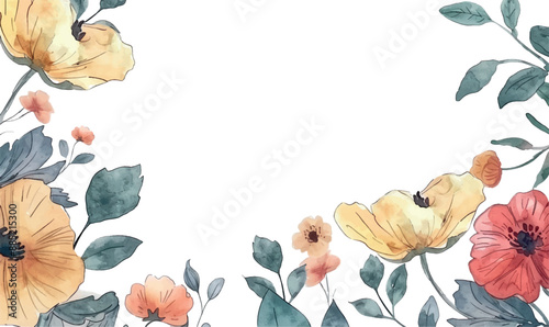 Watercolor floral background, frame, pattern, texture. For design, pastel colors