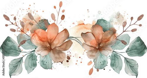 watercolor background with flowers, border, pastel colors, for design