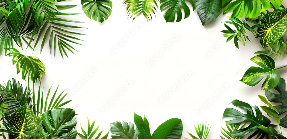 Naklejka premium collection of green leaves on a white background