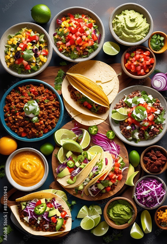custom made wallpaper toronto digitalvibrant diy taco board display custom toppings fillings, colorful, ingredients, design, arrange, assemble, fresh, delicious, mexican, cuisine, food, party,