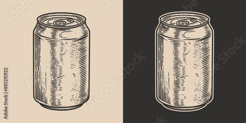 Vintage retro engraving woodcut style sketch draw paint od metal can of soda water or beer drink illustration